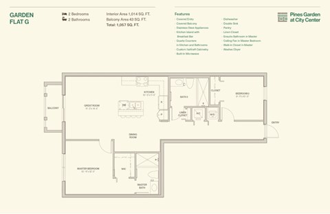 Floor plan for 2 beds, 2 baths, 1302 sqft
