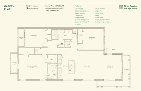 Floor plan for 3 beds, 2.5 baths, 1491 sqft