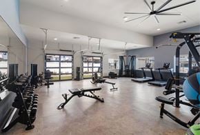 Queen Creek apartment for rent - A spacious gym with a variety of equipment including treadmills, weights, and exercise balls.