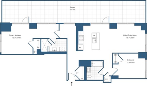 Floor plan for 2 beds, 2 baths, 1723 sqft