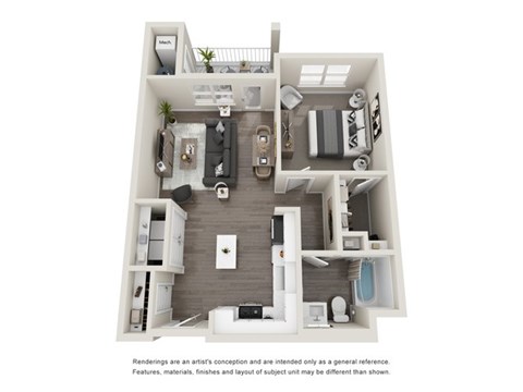 Floor plan for 1 bed, 1 bath, 754 sqft
