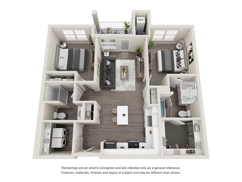 Floor plan for 2 beds, 2 baths, 993 sqft