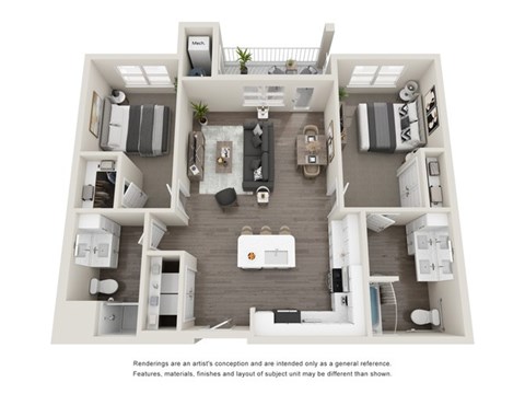 Floor plan for 2 beds, 2 baths, 1103 sqft