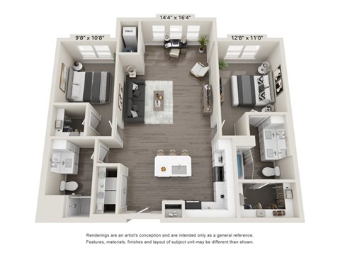 Floor plan for 2 beds, 2 baths, 1187 sqft