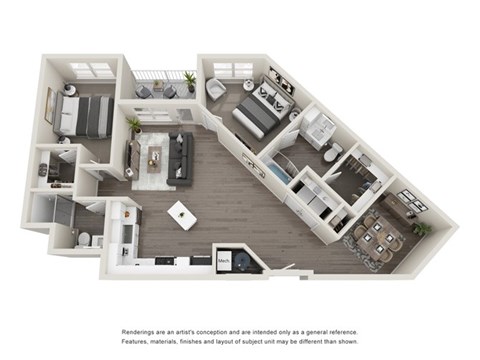 Floor plan for 2 beds, 2 baths, 1175 sqft