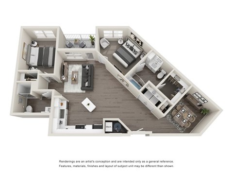 Floor plan for 2 beds, 2 baths, 1159 sqft