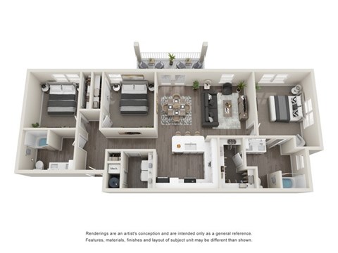 Floor plan for 3 beds, 2 baths, 1401 sqft