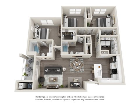 Floor plan for 3 beds, 2 baths, 1366 sqft