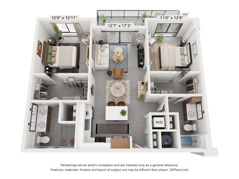 Floor plan for 2 beds, 2 baths, 1084 sqft