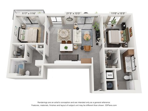 Floor plan for 2 beds, 2 baths, 1120 sqft