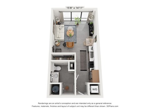 Floor plan for studio, 1 bath, 465 sqft