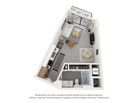 Floor plan for studio, 1 bath, 527 sqft