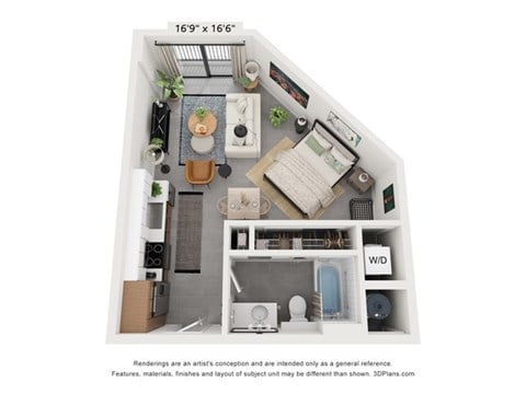 Floor plan for studio, 1 bath, 510 sqft