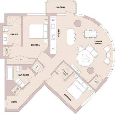 Floor plan for 2 beds, 2 baths, 1182 sqft