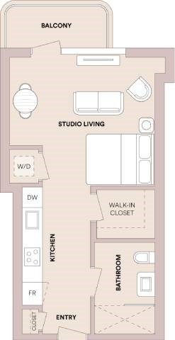 Floor plan for studio, 1 bath, 474 sqft