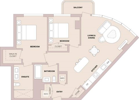 Floor plan for 2 beds, 2 baths, 1080 sqft