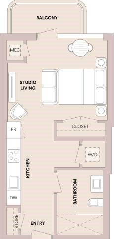 Floor plan for studio, 1 bath, 464 sqft