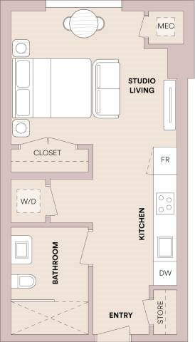 Floor plan for studio, 1 bath, 466 sqft
