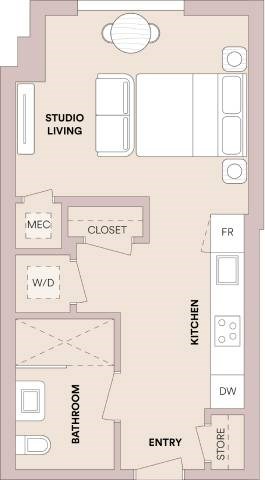 Floor plan for studio, 1 bath, 461 sqft