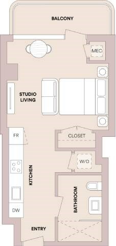 Floor plan for studio, 1 bath, 443 sqft