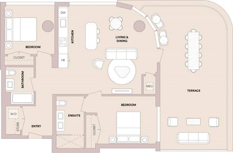 Floor plan for 2 beds, 2 baths, 1085 sqft