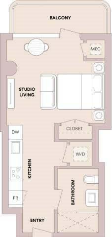 Floor plan for studio, 1 bath, 443 sqft