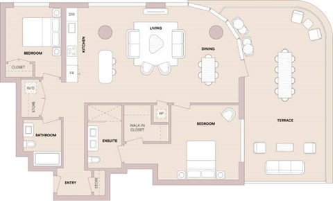Floor plan for 2 beds, 2 baths, 1336 sqft
