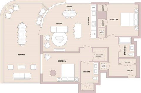 Floor plan for 2 beds, 2 baths, 1224 sqft