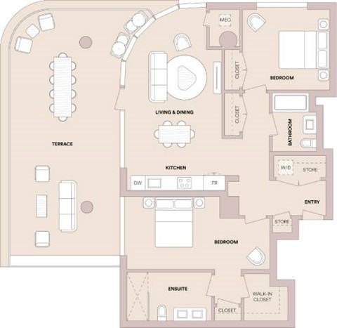 Floor plan for 2 beds, 2 baths, 1174 sqft