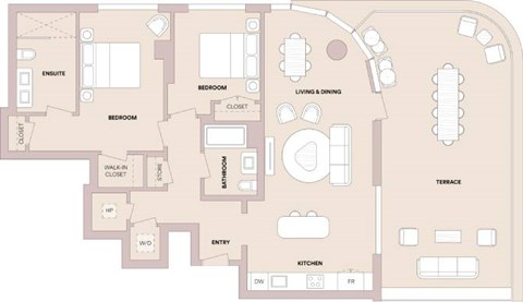 Floor plan for 2 beds, 2 baths, 1210 sqft