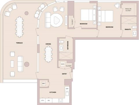 Floor plan for 2 beds, 2 baths, 1217 sqft
