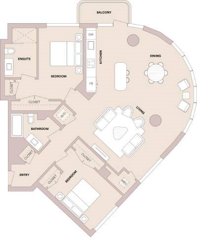 Floor plan for 2 beds, 2 baths, 1399 sqft
