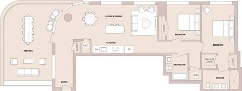 Floor plan for 2 beds, 2 baths, 1337 sqft