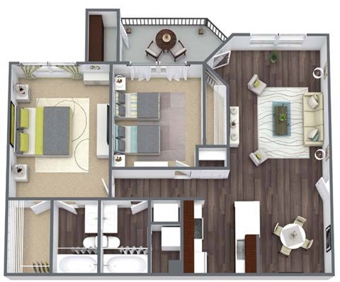 Floor plan for 2 beds, 2 baths, 930 sqft