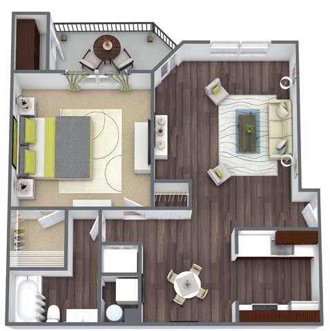 Floor plan for 1 bed, 1 bath, 795 sqft