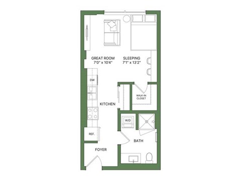 Floor plan for studio, 1 bath, 471 sqft