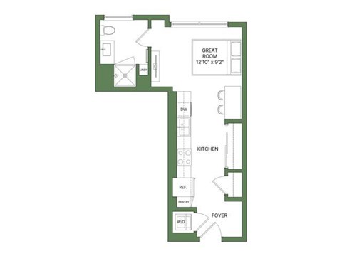 Floor plan for studio, 1 bath, 459 sqft