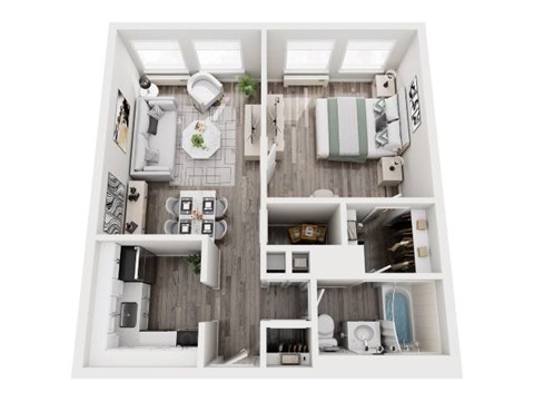 Floor plan for 1 bed, 1 bath, 600 sqft