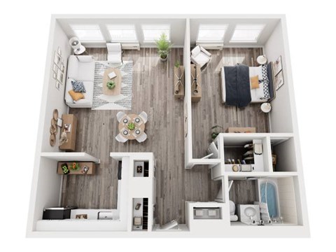 Floor plan for 1 bed, 1 bath, 745 sqft