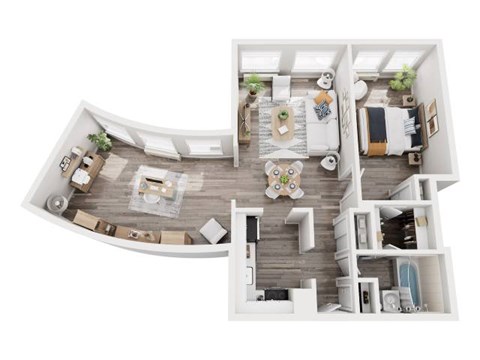 Floor plan for 1 bed, 1 bath, 950 sqft