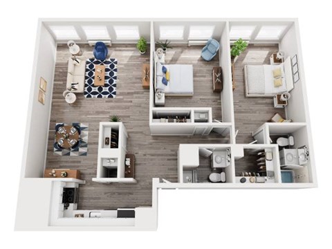 Floor plan for 2 beds, 2 baths, 1126 sqft
