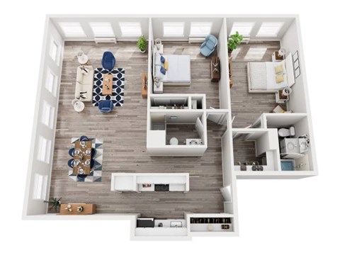 Floor plan for 2 beds, 2 baths, 1255 sqft
