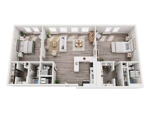 Floor plan for 2 beds, 2 baths, 1350 sqft