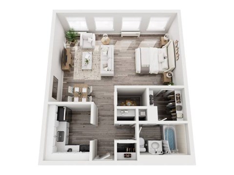 Floor plan for studio, 1 bath, 600 sqft