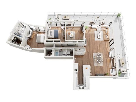 Floor plan for 2 beds, 2 baths, 2200 sqft