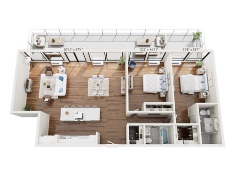 Floor plan for 2 beds, 2 baths, 1400 sqft