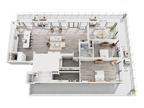 Floor plan for 2 beds, 2 baths, 2100 sqft