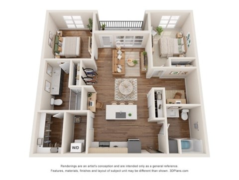 Floor plan for 2 beds, 2 baths, 1188 sqft