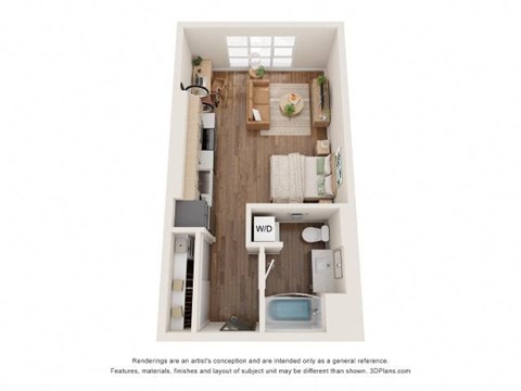 Floor plan for studio, 1 bath, 480 sqft