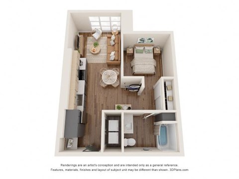 Floor plan for studio, 1 bath, 615 sqft